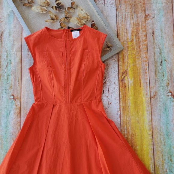 Odeeh Orange Pleated A-Line Cotton Midi Dress 36 S - Picture 2 of 8